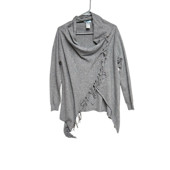 She + Sky size M Gray Fringe Cardigan Sweater - Picture 1 of 6